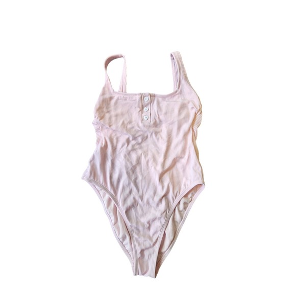 Stoney Clover Lane for Target Pink Ribbed One Piece Swimsuit Heart Accent Medium - Picture 3 of 7